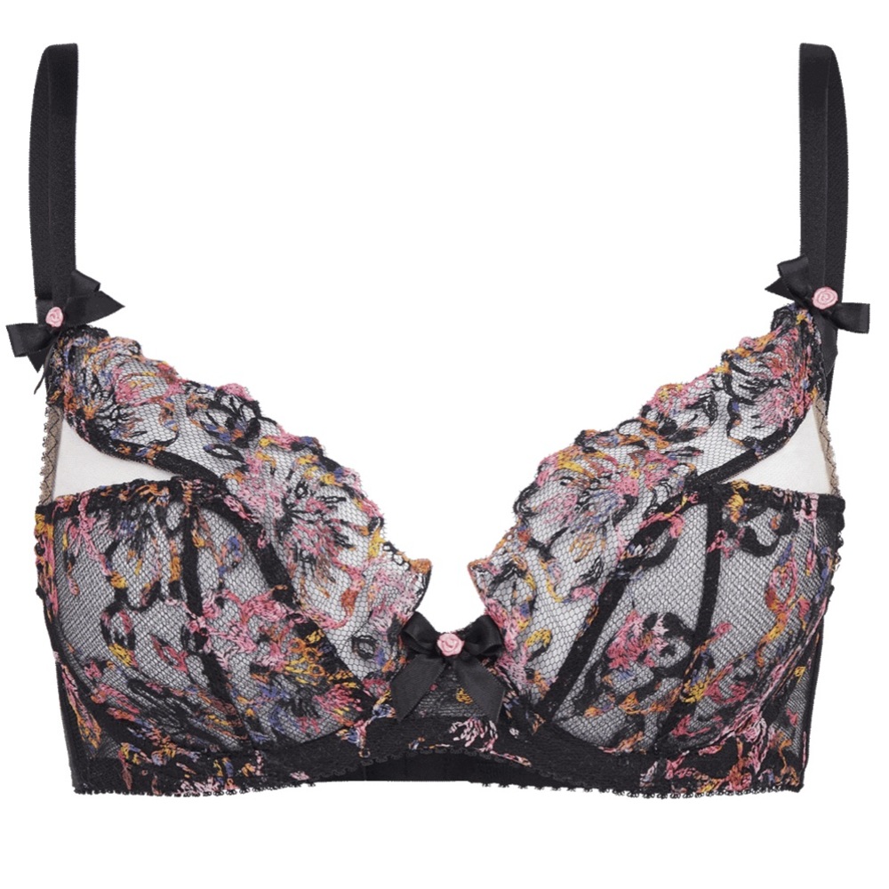 Agent Provocateur Leisha Plunge Underwire Bra Black & Floral 34B, NWT